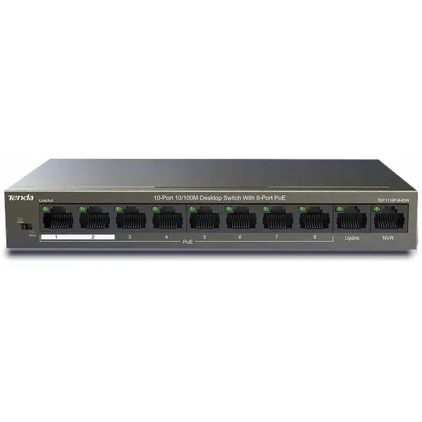 10-Port 10/100M Desktop Switch with 8-Port PoE - Tenda TEF1110P-8-63W