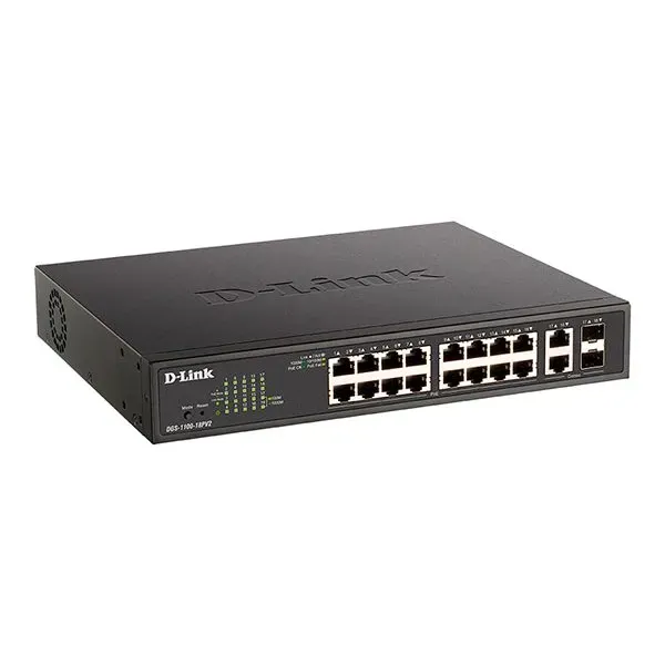 D-Link DGS-1100-18PV2 16-Port Gigabit Smart Managed PoE Switch + 2 SFP Combo Ports