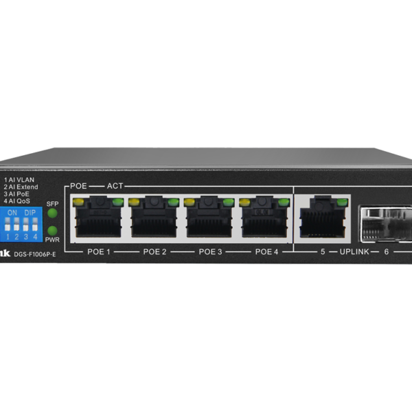 D Link 6 Port Gigabit Unmanaged PoE Switch 4GE PoE+ 1GE & 1 SFP Uplink 250m