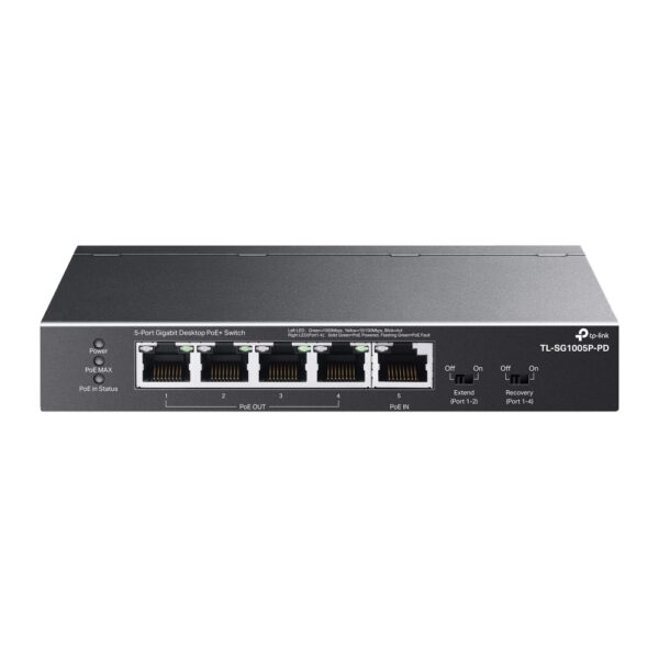 TP Link TL SG1005P PD 5 Port Gigabit Desktop PoE+ Switch with 1 Port PoE++ In and 4 Port PoE+ Out