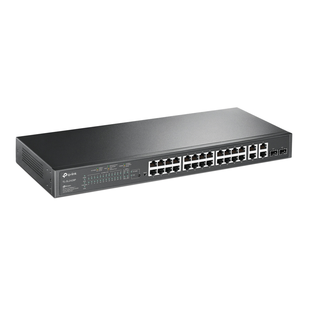 TP Link JetStream 24 Port 10/100Mbps + 4 Port Gigabit Smart Switch with 24 Port PoE+ TL SL2428P Image 2