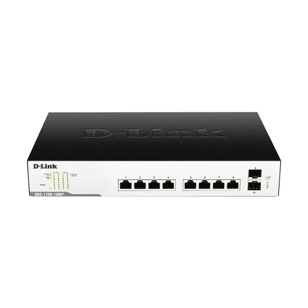 D Link 8 Port Gigabit Smart Managed PoE Switch with 2 SFP Ports DGS F1100 10PS E