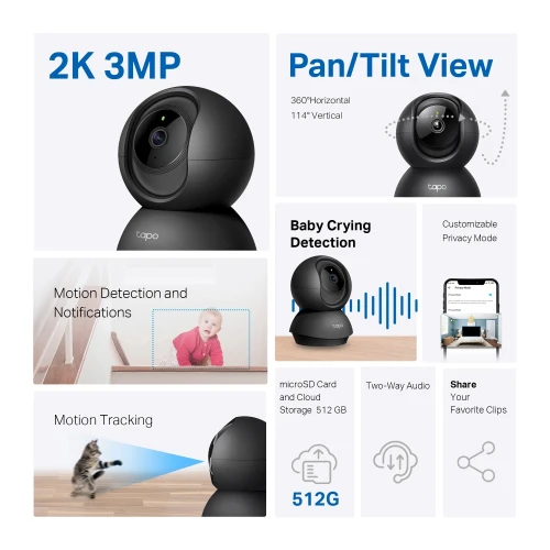 TAPO Pan/Tilt Home Security Wi Fi Camera C211 Image 2
