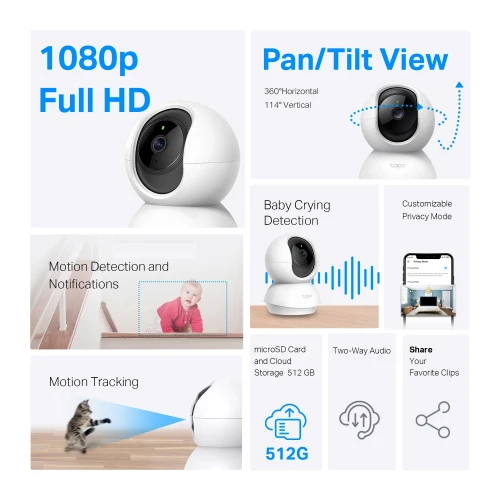 TAPO Pan/Tilt Home Security Wi Fi Camera C200 Image 4