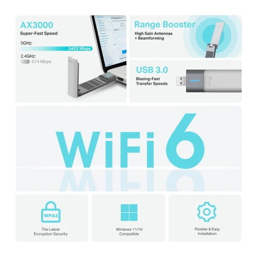 TP LINK AX3000 High Gain Wireless USB Adapter Archer TX50UH Image 5